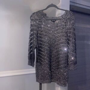 Lauren Michelle Metallic Silver Knit Top